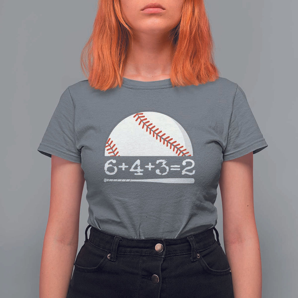 Funny Baseball T Shirt For Women 6+4+3=2 Double Play Baseball Player TS11 Charcoal Print Your Wear