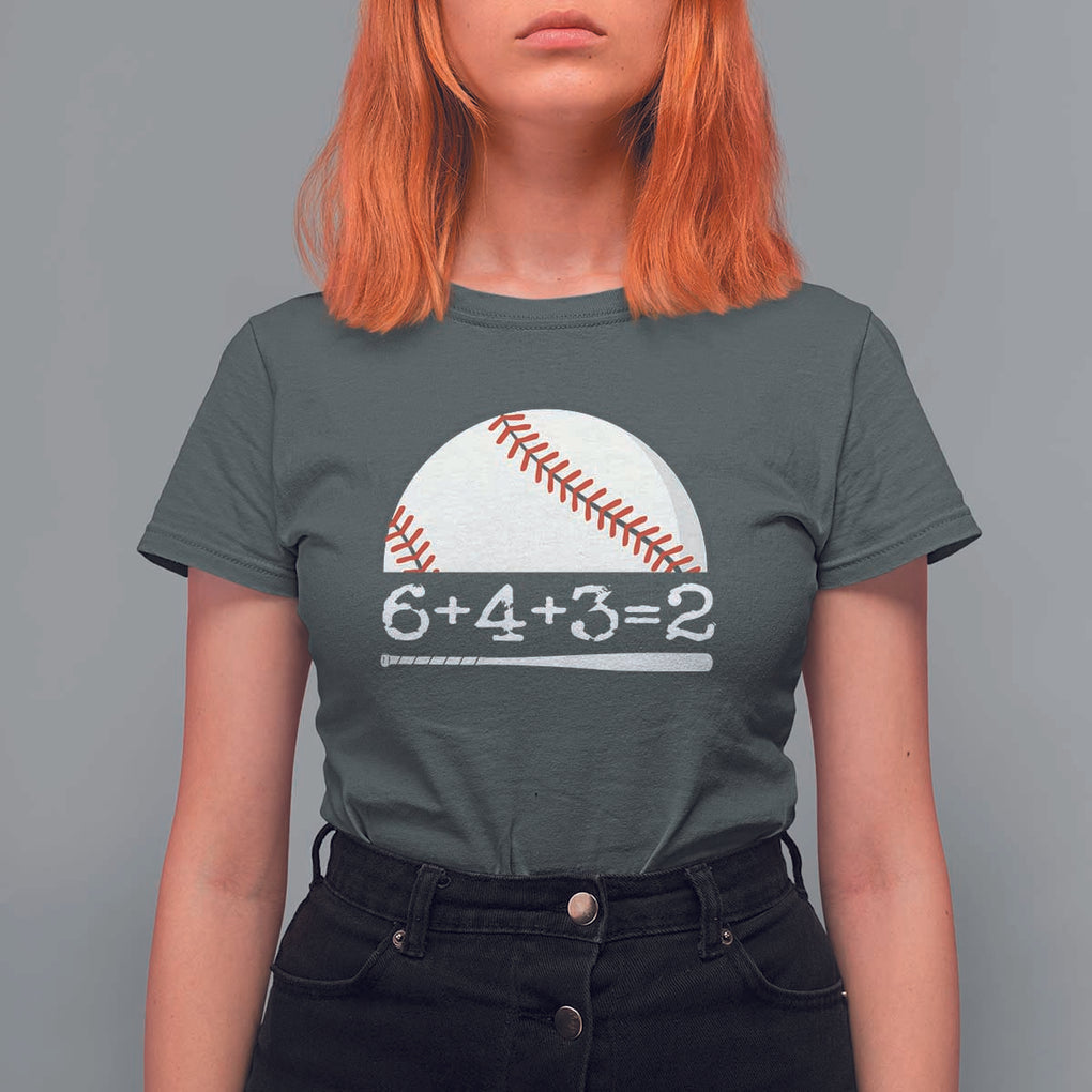 Funny Baseball T Shirt For Women 6+4+3=2 Double Play Baseball Player TS11 Dark Heather Print Your Wear
