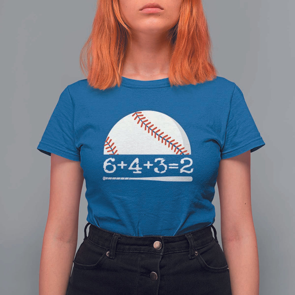 Funny Baseball T Shirt For Women 6+4+3=2 Double Play Baseball Player TS11 Royal Blue Print Your Wear