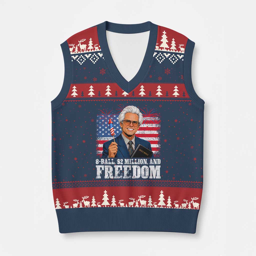 8 Ball 2 Million Dollars And Freedom V-Neck Knit Sweater Vest Billy Meme Baby 4th of July