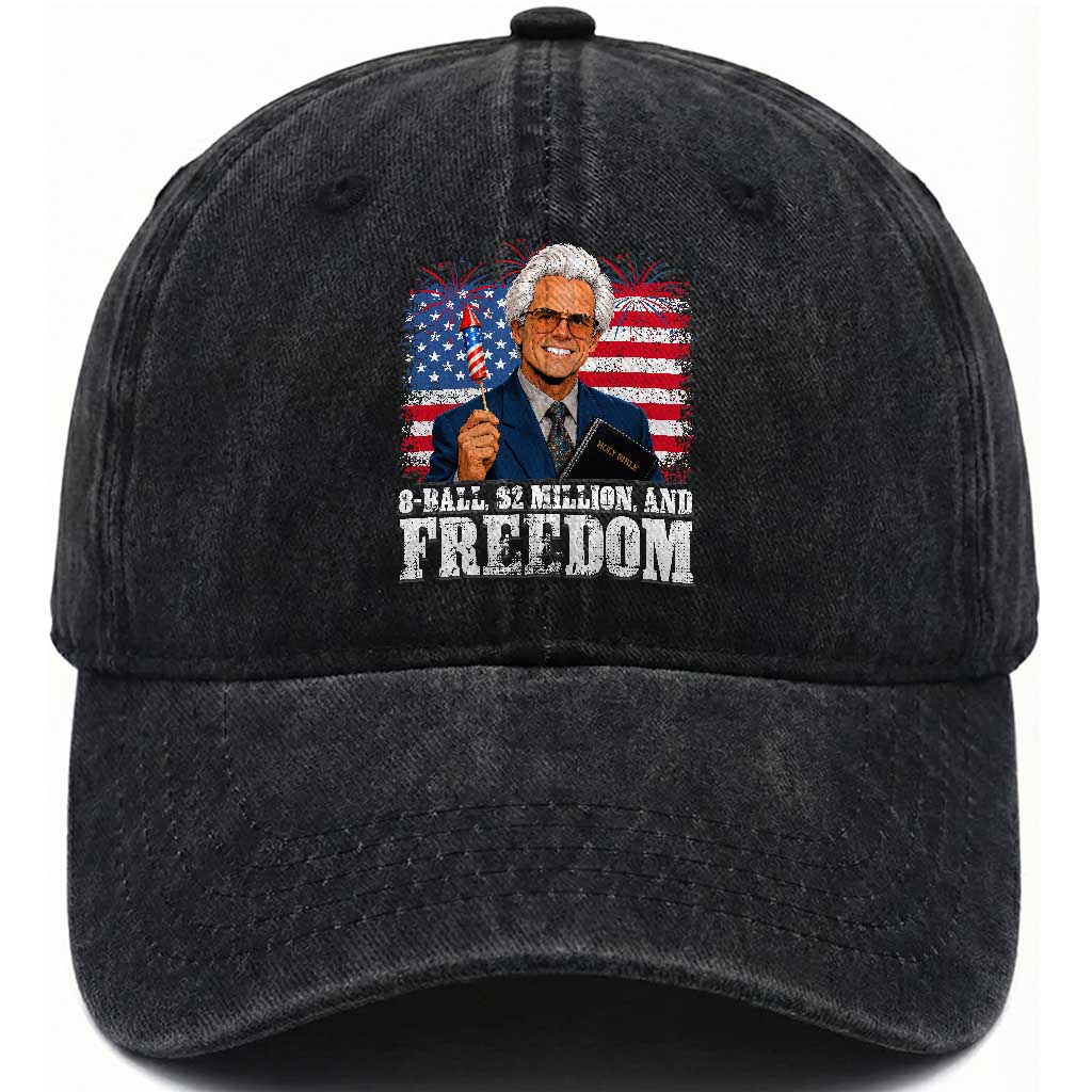 8 Ball 2 Million Dollars And Freedom Washed Cotton Baseball Cap Billy Meme Baby 4th of July TS11 Print Your Wear