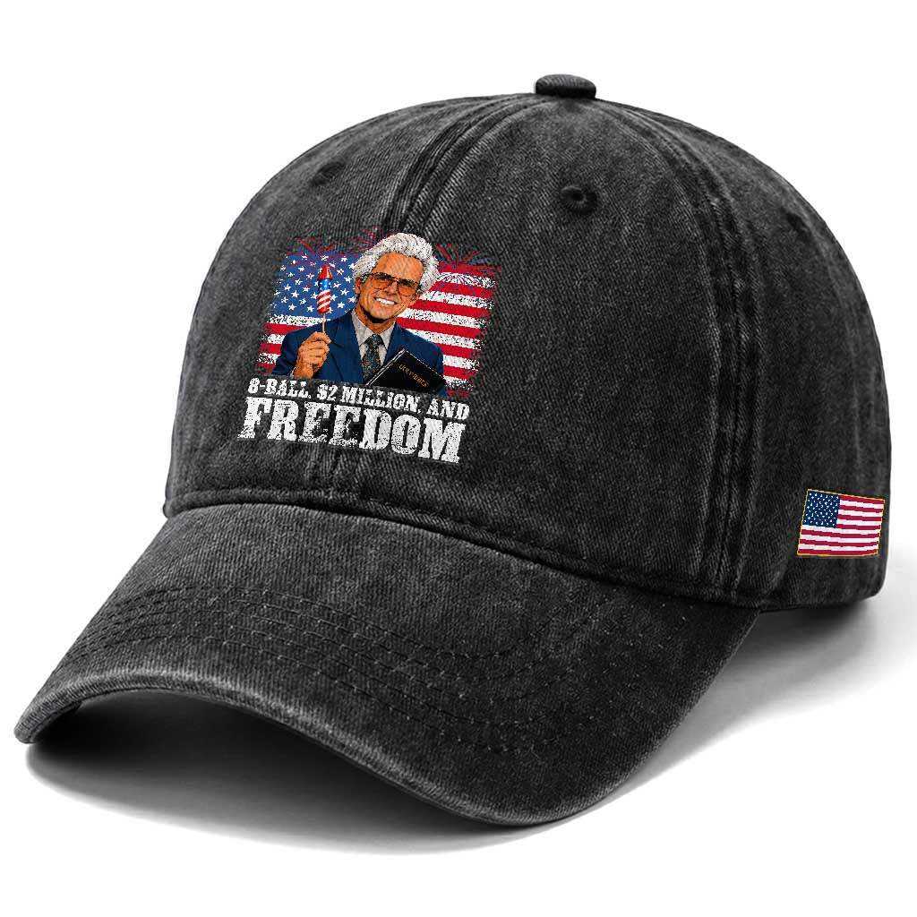 8 Ball 2 Million Dollars And Freedom Washed Cotton Baseball Cap Billy Meme Baby 4th of July