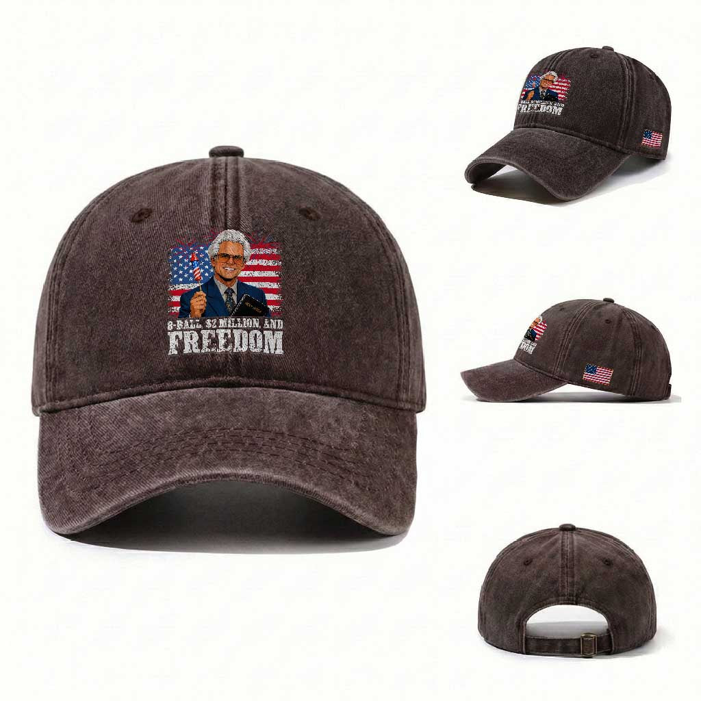 8 Ball 2 Million Dollars And Freedom Washed Cotton Baseball Cap Billy Meme Baby 4th of July
