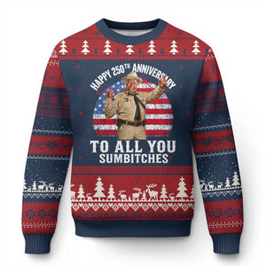 Happy 250th Anniversary To All You Sumbitches Ugly Christmas Sweater Funny Smokey Patriotic 70s Movie The Bandit