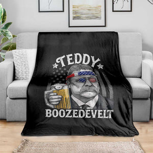 Teddy Boozedevelt Theodore Roosevelt 4th of July Throw Blanket Funny Beer Drinking Vintage American Flag
