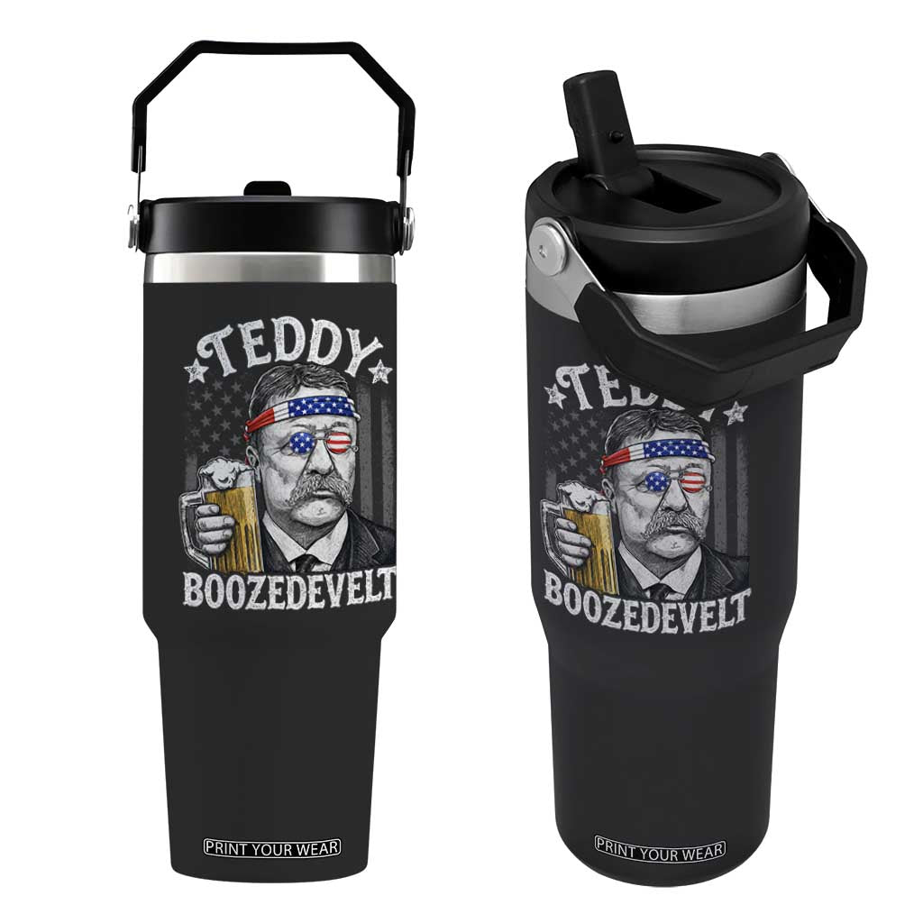 Teddy Boozedevelt Theodore Roosevelt 4th of July Flip Straw Tumbler Funny Beer Drinking Vintage American Flag