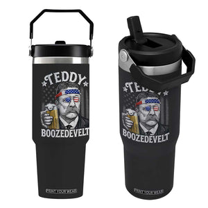 Teddy Boozedevelt Theodore Roosevelt 4th of July Flip Straw Tumbler Funny Beer Drinking Vintage American Flag
