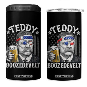Teddy Boozedevelt Theodore Roosevelt 4th of July 4 in 1 Can Cooler Tumbler Funny Beer Drinking Vintage American Flag