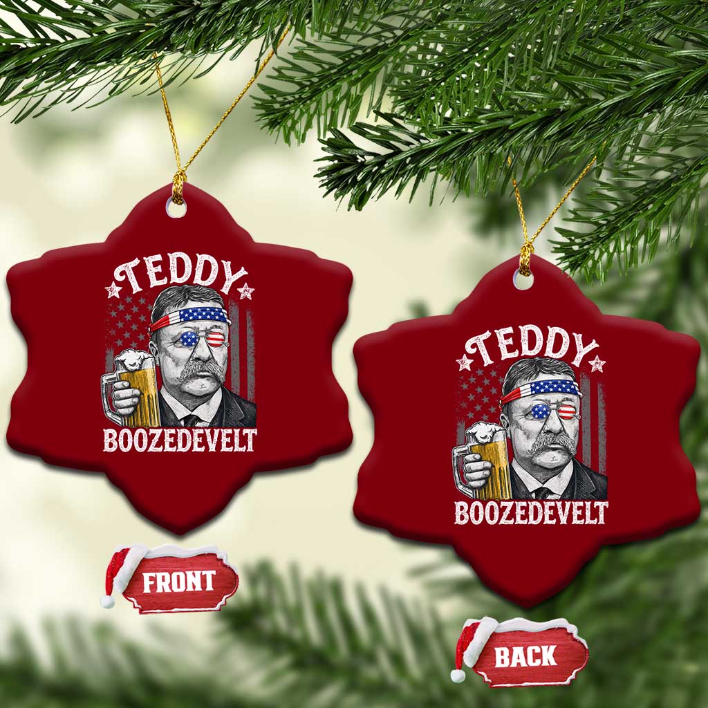 Teddy Boozedevelt Theodore Roosevelt 4th of July Ceramic Ornament Funny Beer Drinking Vintage American Flag
