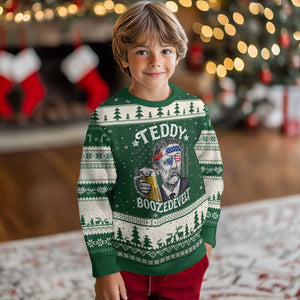 Teddy Boozedevelt Theodore Roosevelt 4th of July Ugly Christmas Sweater Funny Beer Drinking Vintage American Flag