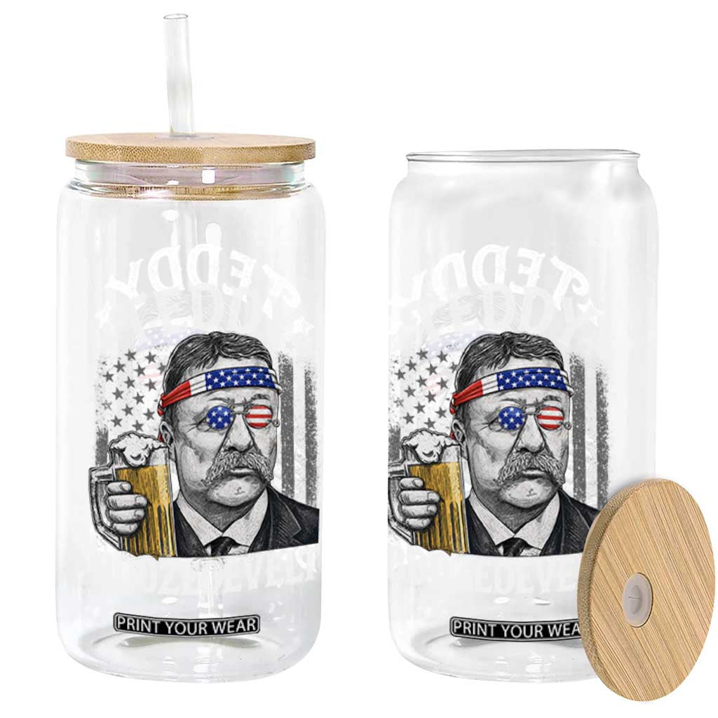 Teddy Boozedevelt Theodore Roosevelt 4th of July Glass Can Funny Beer Drinking Vintage American Flag