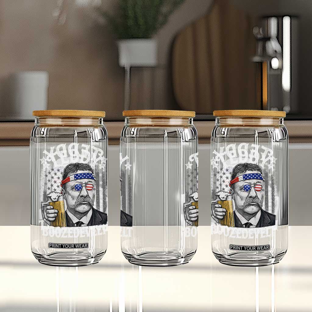 Teddy Boozedevelt Theodore Roosevelt 4th of July Glass Can Funny Beer Drinking Vintage American Flag