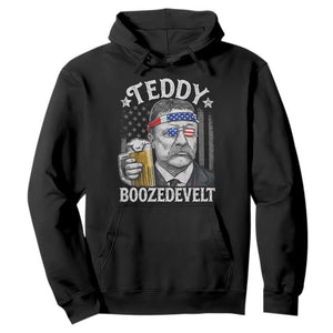 Teddy Boozedevelt Theodore Roosevelt 4th of July Hoodie Funny Beer Drinking Vintage American Flag