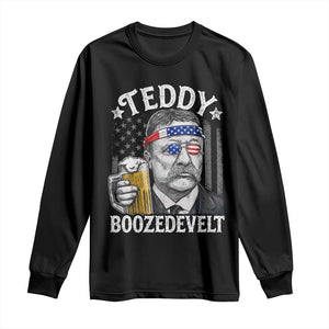 Teddy Boozedevelt Theodore Roosevelt 4th of July Long Sleeve Shirt Funny Beer Drinking Vintage American Flag