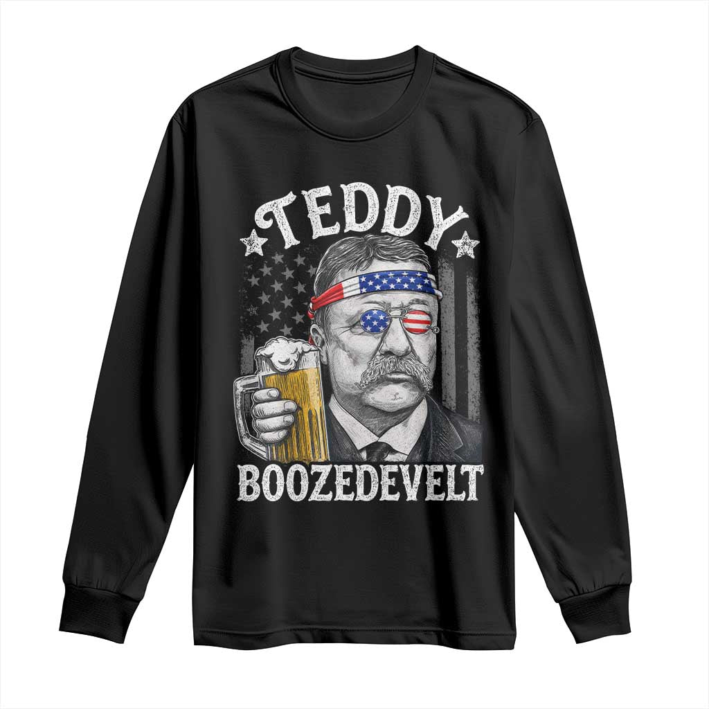 Teddy Boozedevelt Theodore Roosevelt 4th of July Long Sleeve Shirt Funny Beer Drinking Vintage American Flag TS11 Black Print Your Wear