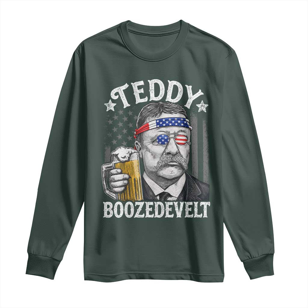 Teddy Boozedevelt Theodore Roosevelt 4th of July Long Sleeve Shirt Funny Beer Drinking Vintage American Flag