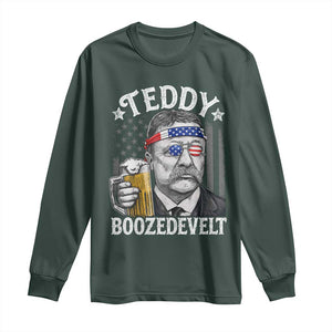 Teddy Boozedevelt Theodore Roosevelt 4th of July Long Sleeve Shirt Funny Beer Drinking Vintage American Flag