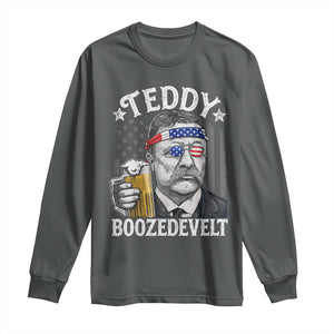 Teddy Boozedevelt Theodore Roosevelt 4th of July Long Sleeve Shirt Funny Beer Drinking Vintage American Flag