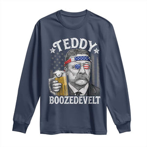Teddy Boozedevelt Theodore Roosevelt 4th of July Long Sleeve Shirt Funny Beer Drinking Vintage American Flag