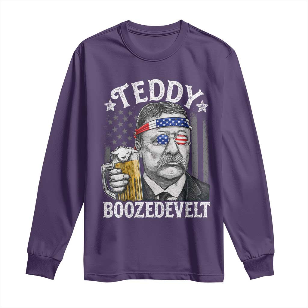 Teddy Boozedevelt Theodore Roosevelt 4th of July Long Sleeve Shirt Funny Beer Drinking Vintage American Flag