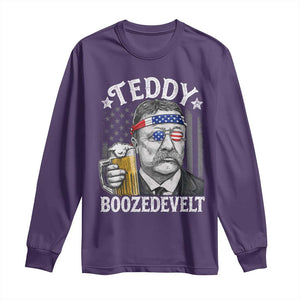 Teddy Boozedevelt Theodore Roosevelt 4th of July Long Sleeve Shirt Funny Beer Drinking Vintage American Flag