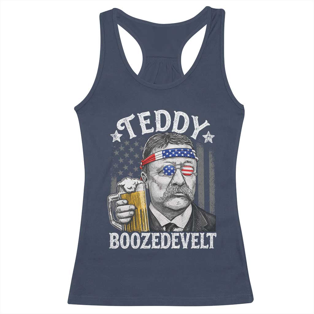 Teddy Boozedevelt Theodore Roosevelt 4th of July Racerback Tank Top Funny Beer Drinking Vintage American Flag