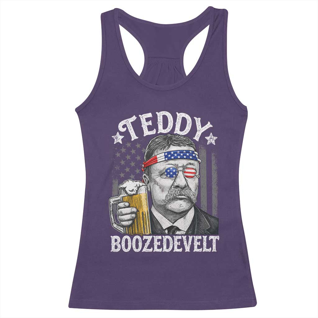Teddy Boozedevelt Theodore Roosevelt 4th of July Racerback Tank Top Funny Beer Drinking Vintage American Flag
