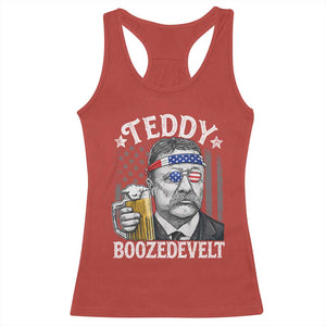Teddy Boozedevelt Theodore Roosevelt 4th of July Racerback Tank Top Funny Beer Drinking Vintage American Flag