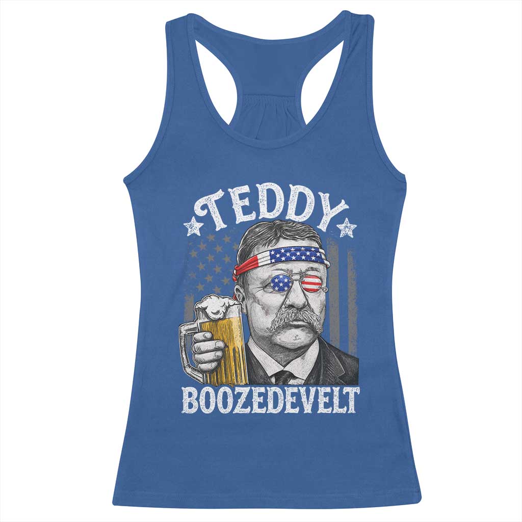 Teddy Boozedevelt Theodore Roosevelt 4th of July Racerback Tank Top Funny Beer Drinking Vintage American Flag