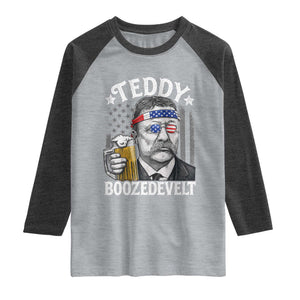 Teddy Boozedevelt Theodore Roosevelt 4th of July Raglan Shirt Funny Beer Drinking Vintage American Flag