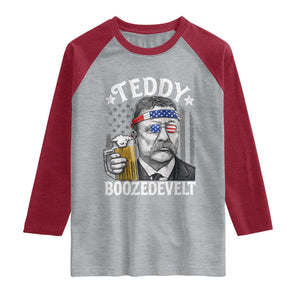 Teddy Boozedevelt Theodore Roosevelt 4th of July Raglan Shirt Funny Beer Drinking Vintage American Flag