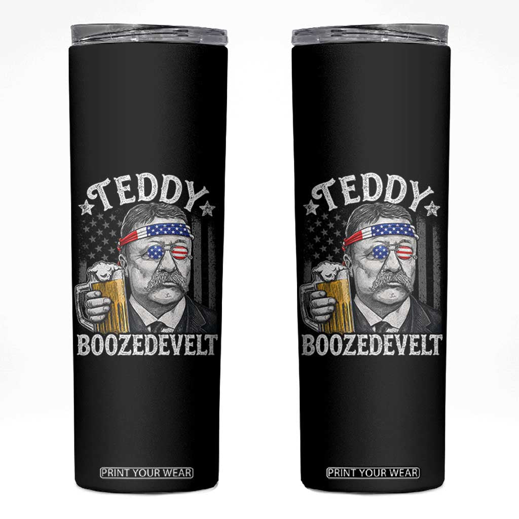 Teddy Boozedevelt Theodore Roosevelt 4th of July Skinny Tumbler Funny Beer Drinking Vintage American Flag