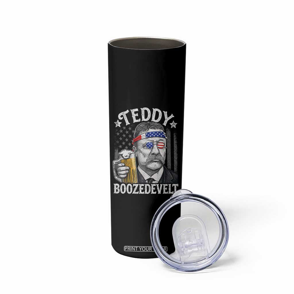 Teddy Boozedevelt Theodore Roosevelt 4th of July Skinny Tumbler Funny Beer Drinking Vintage American Flag