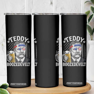 Teddy Boozedevelt Theodore Roosevelt 4th of July Skinny Tumbler Funny Beer Drinking Vintage American Flag