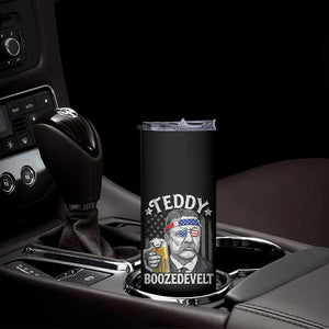 Teddy Boozedevelt Theodore Roosevelt 4th of July Skinny Tumbler Funny Beer Drinking Vintage American Flag