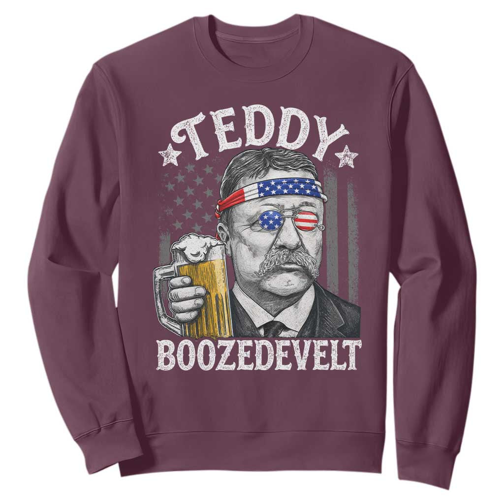 Teddy Boozedevelt Theodore Roosevelt 4th of July Sweatshirt Funny Beer Drinking Vintage American Flag