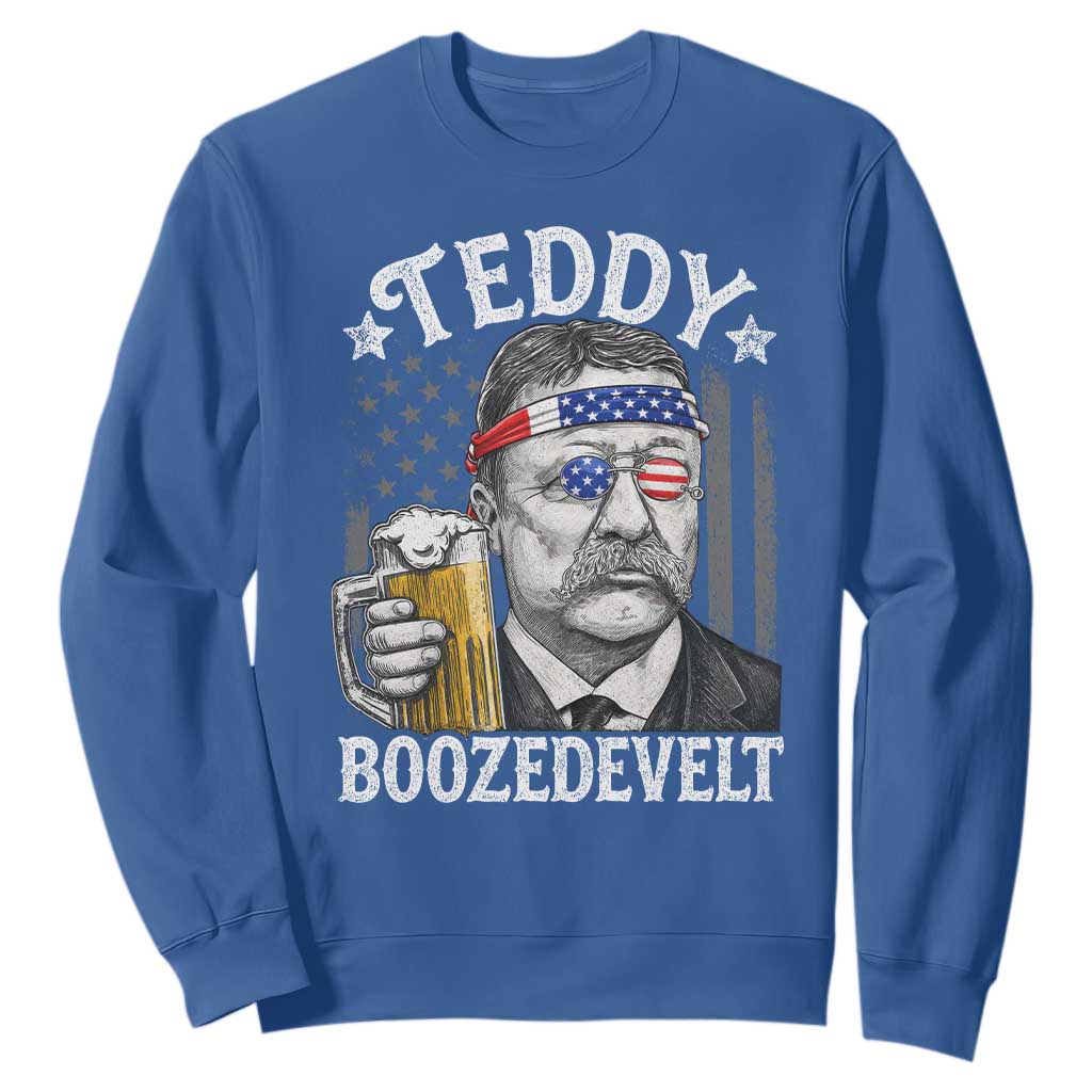 Teddy Boozedevelt Theodore Roosevelt 4th of July Sweatshirt Funny Beer Drinking Vintage American Flag