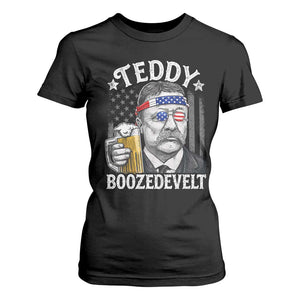 Teddy Boozedevelt Theodore Roosevelt 4th of July T Shirt For Women Funny Beer Drinking Vintage American Flag
