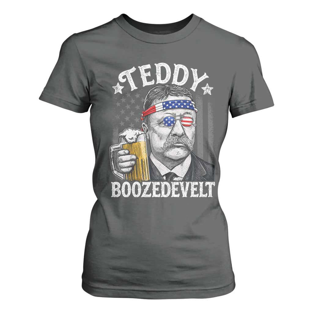 Teddy Boozedevelt Theodore Roosevelt 4th of July T Shirt For Women Funny Beer Drinking Vintage American Flag