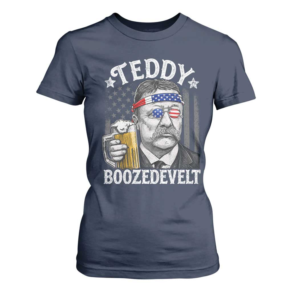 Teddy Boozedevelt Theodore Roosevelt 4th of July T Shirt For Women Funny Beer Drinking Vintage American Flag