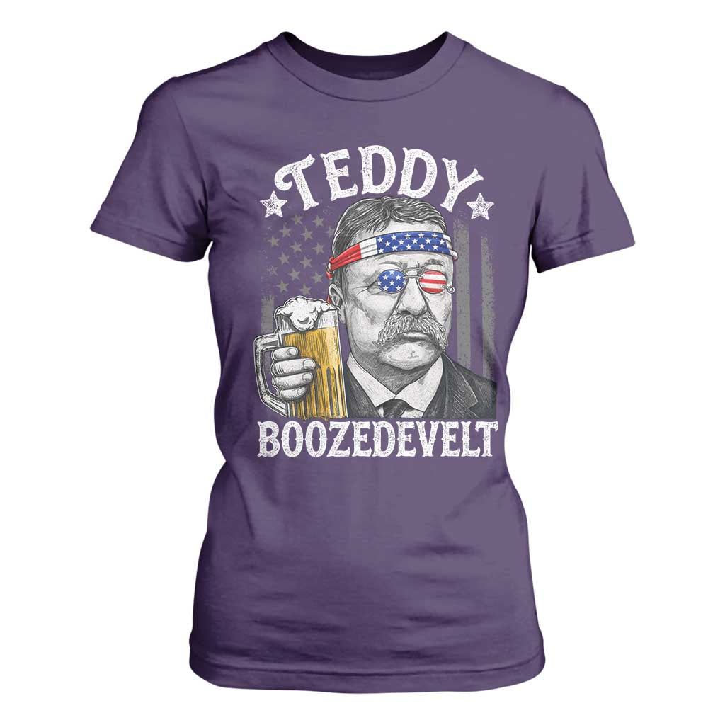 Teddy Boozedevelt Theodore Roosevelt 4th of July T Shirt For Women Funny Beer Drinking Vintage American Flag