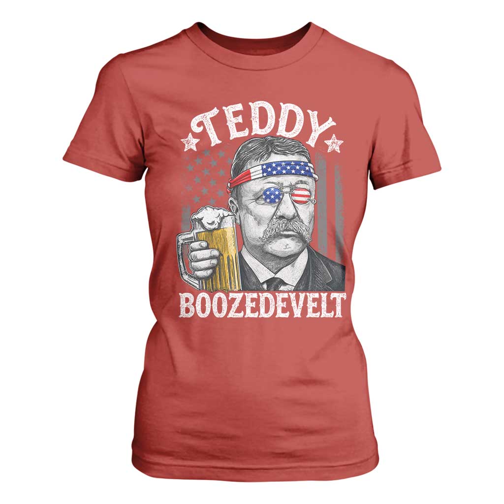 Teddy Boozedevelt Theodore Roosevelt 4th of July T Shirt For Women Funny Beer Drinking Vintage American Flag