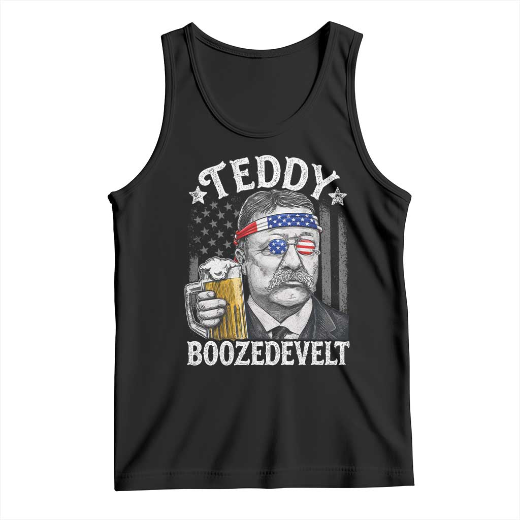 Teddy Boozedevelt Theodore Roosevelt 4th of July Tank Top Funny Beer Drinking Vintage American Flag TS11 Black Print Your Wear
