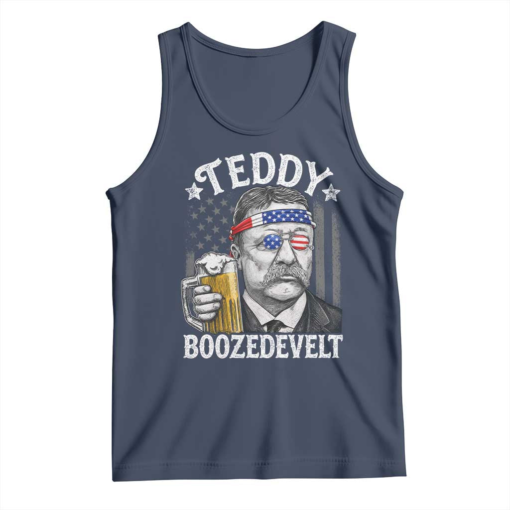 Teddy Boozedevelt Theodore Roosevelt 4th of July Tank Top Funny Beer Drinking Vintage American Flag