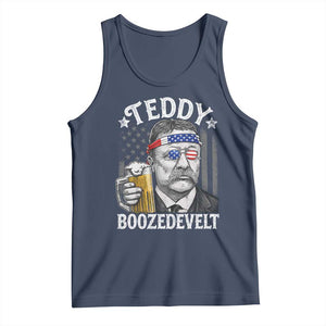 Teddy Boozedevelt Theodore Roosevelt 4th of July Tank Top Funny Beer Drinking Vintage American Flag