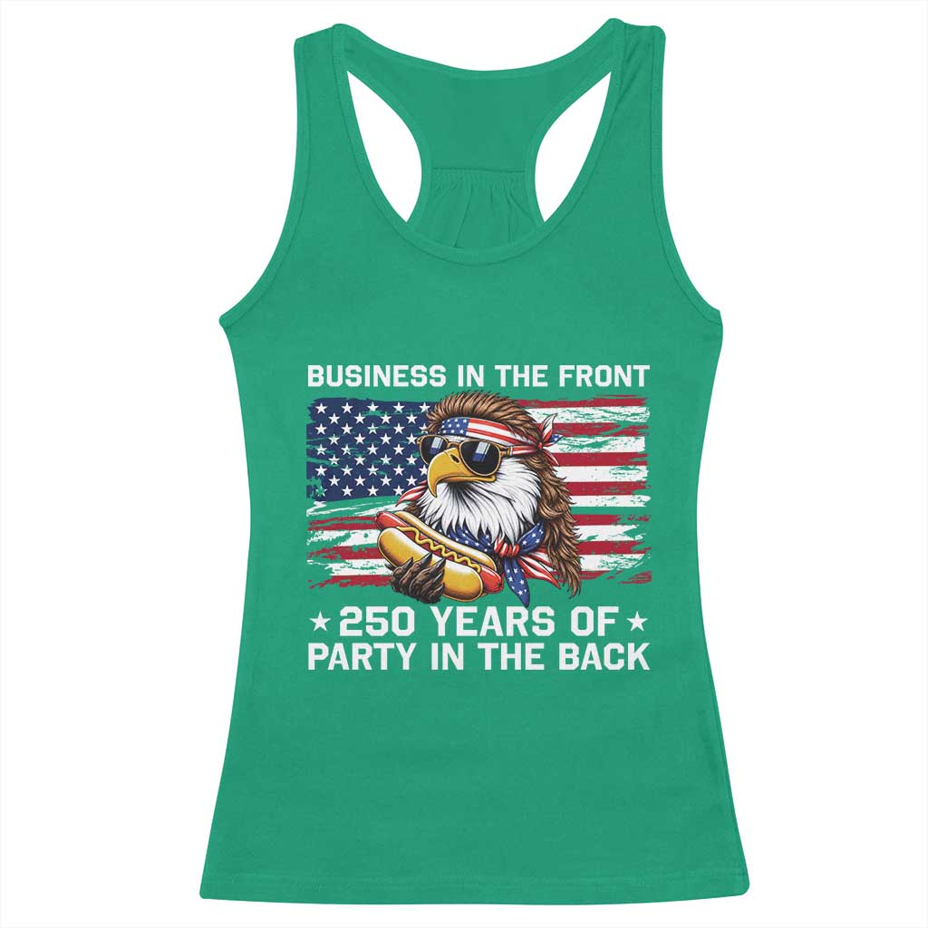 Business In The Front Party In The Back 250th Anniversary USA Racerback Tank Top Patriotic Eagle Mullet