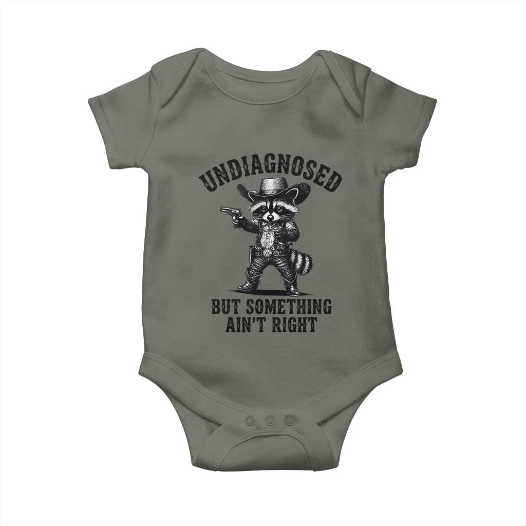 Undiagnosed But Something Ain't Right Baby Onesie Funny Raccoon Cowboy