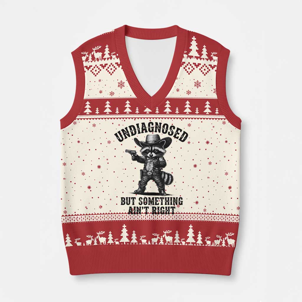 Undiagnosed But Something Ain't Right V-Neck Knit Sweater Vest Funny Raccoon Cowboy TS11 Beige Red Print Your Wear