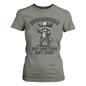 Undiagnosed But Something Ain't Right T Shirt For Women Funny Raccoon Cowboy