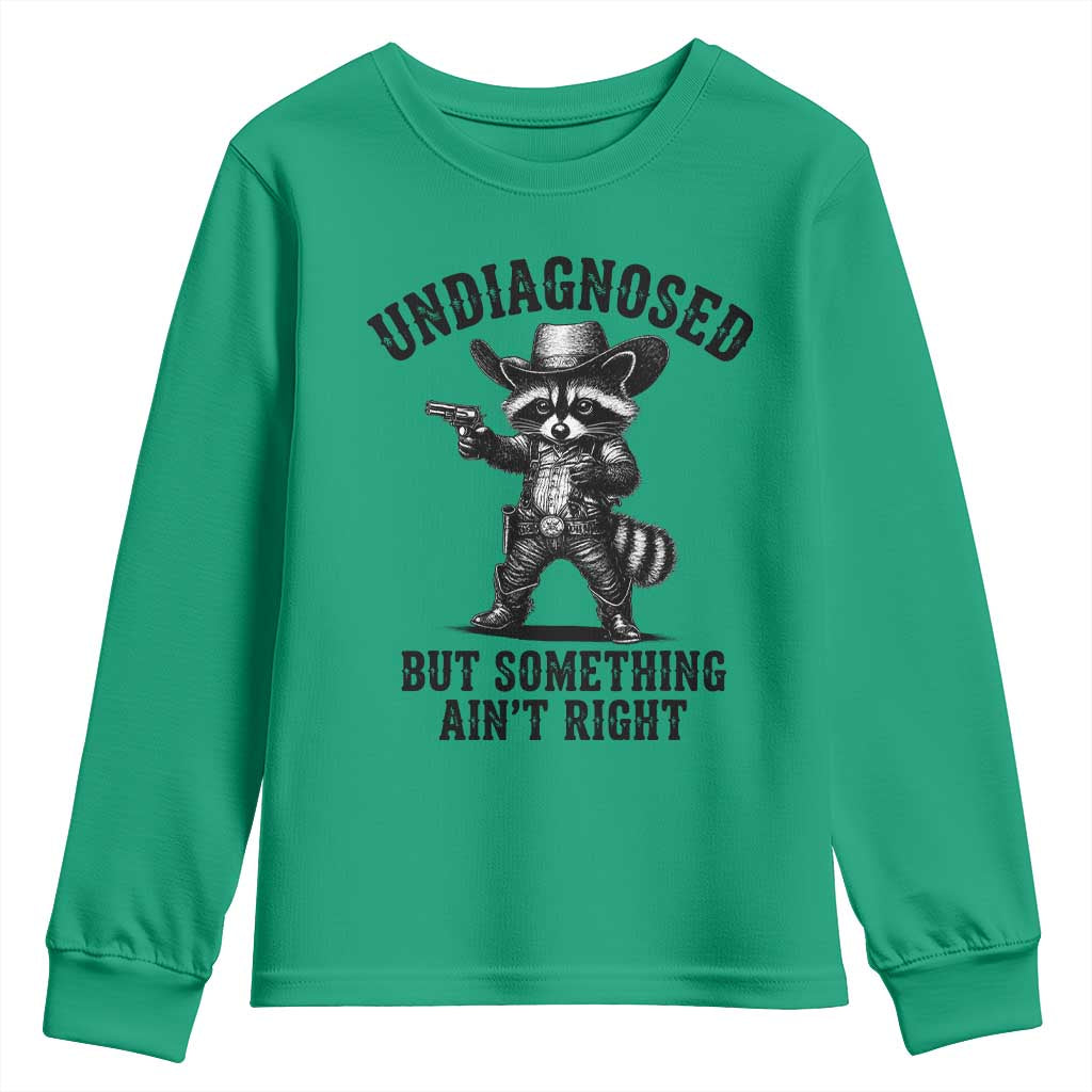 Undiagnosed But Something Ain't Right Youth Sweatshirt Funny Raccoon Cowboy